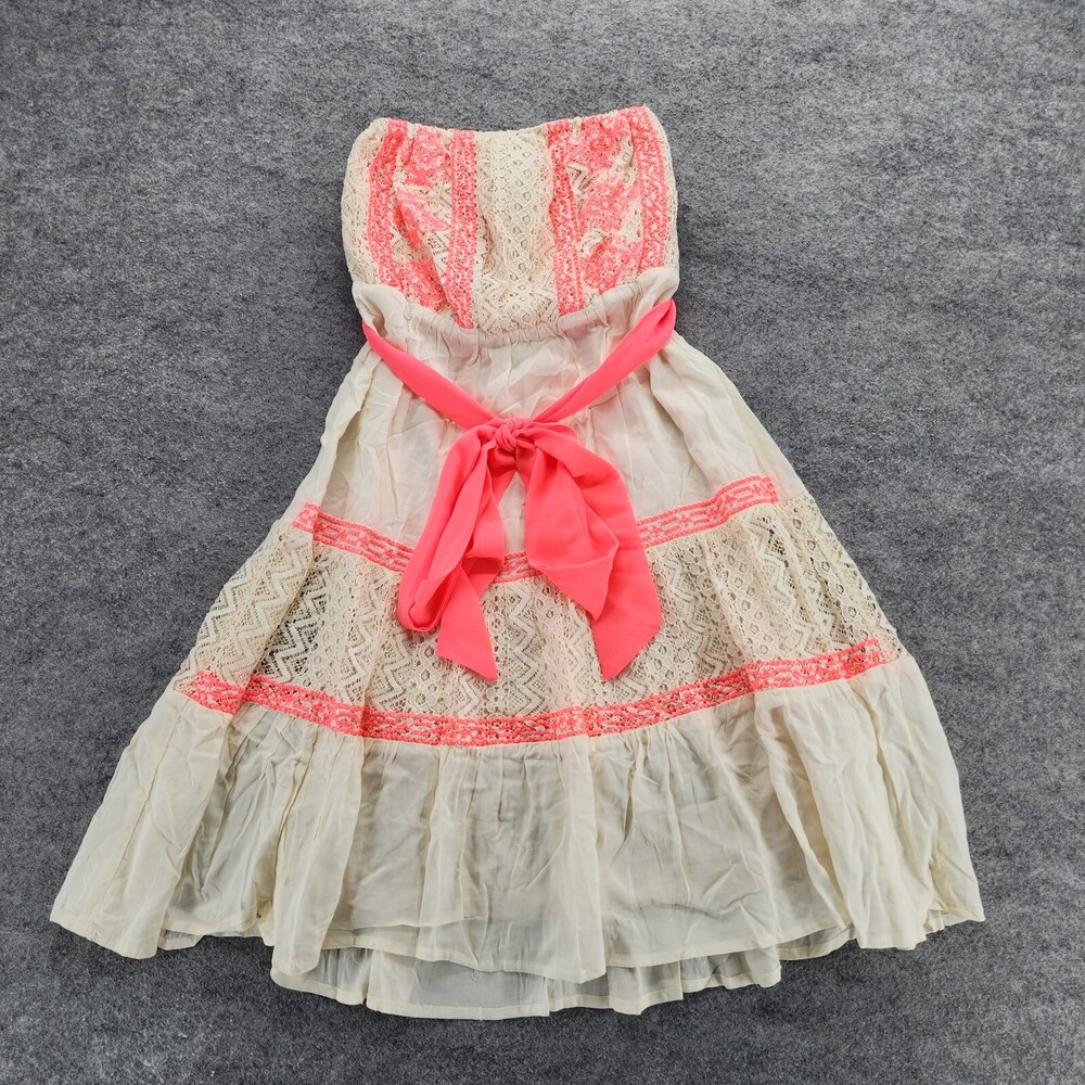 Flying Tomato Buckle Dress Womens XS Ivory Coral Strapless